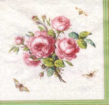 Serviette Rosen, Schmetterling, nostalgisch, Rarität